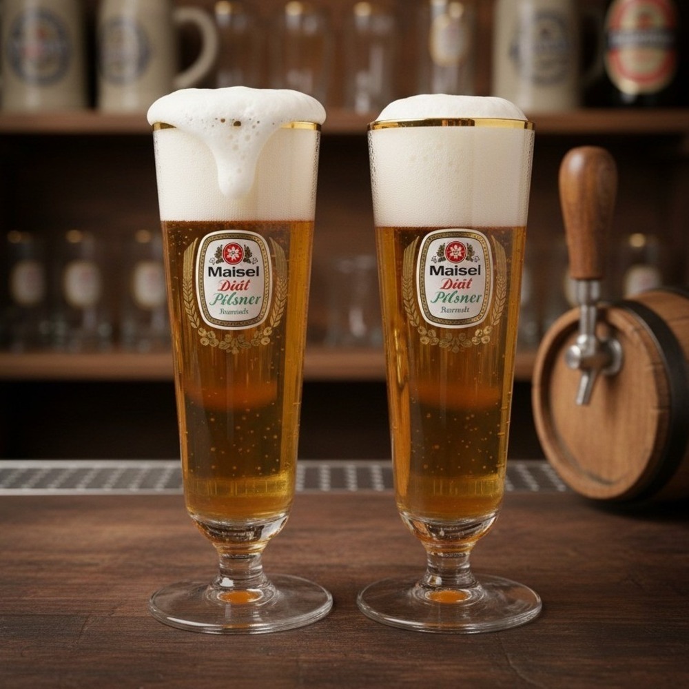 Maisel's Diat Pilsner Beer Glasses, Set of 2, Vintage Bayreuth Brewery Glassware